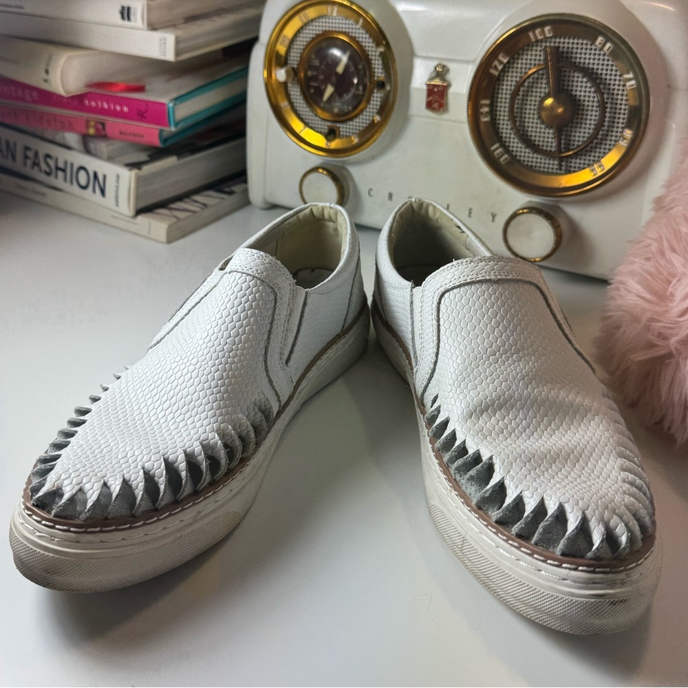White slip on sneakers with a twist!  By Sixtyseven